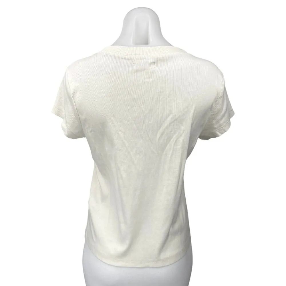 Madewell Women's White Rib Knit Short Sleeve Crew Neck Tee T-Shirt Top Size XL - Image 2