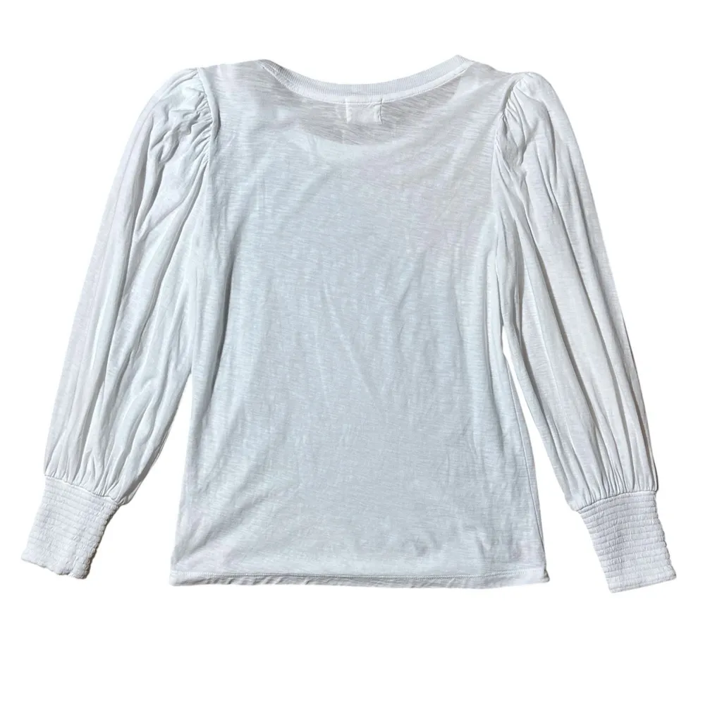 Nation Loren Slub Knit Peasant Puff Sleeve Top Small White Smocked Boho Pima - Image 5