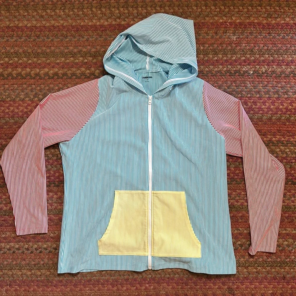 NWOT LANDS END PATCHWORK PARALLEL STRIPE STRETCH ZIP UP HOODIE - Image 4