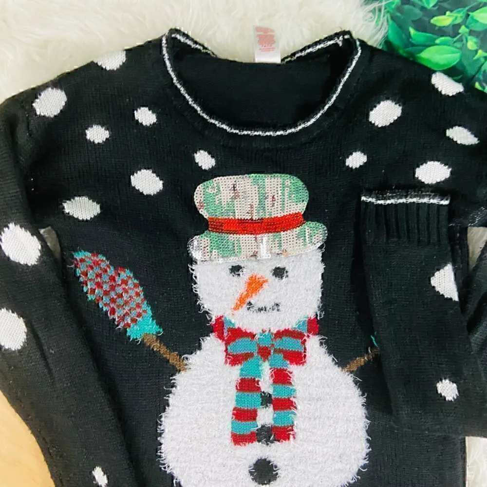 Holiday Christmas Ugly black sweater . Holidays snowman white, green, red Black - Image 5