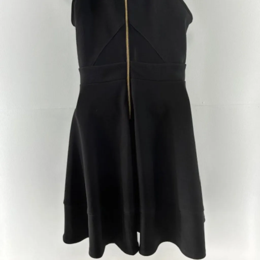 Emerald Sundae Dress Women Junior L Black Mesh Cutout Halter Sexy Swing Gold Zip - Image 5