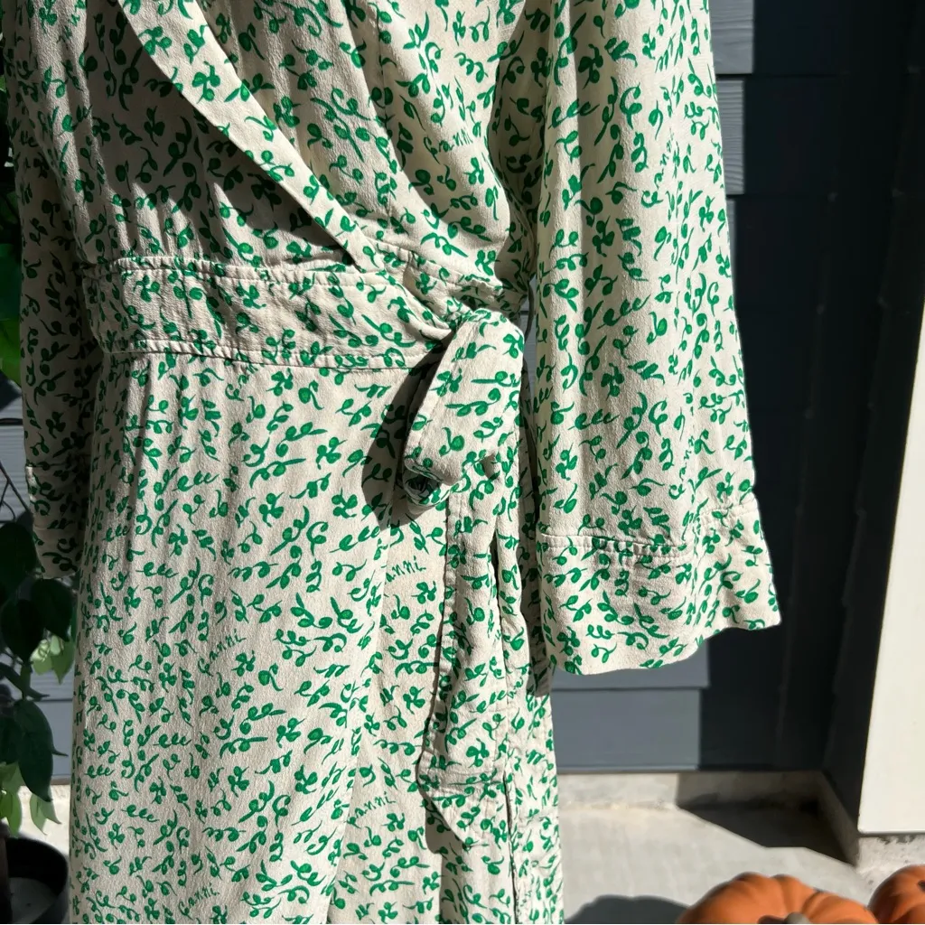 Ganni Green Printed Crepe Wrap Dress - Image 10