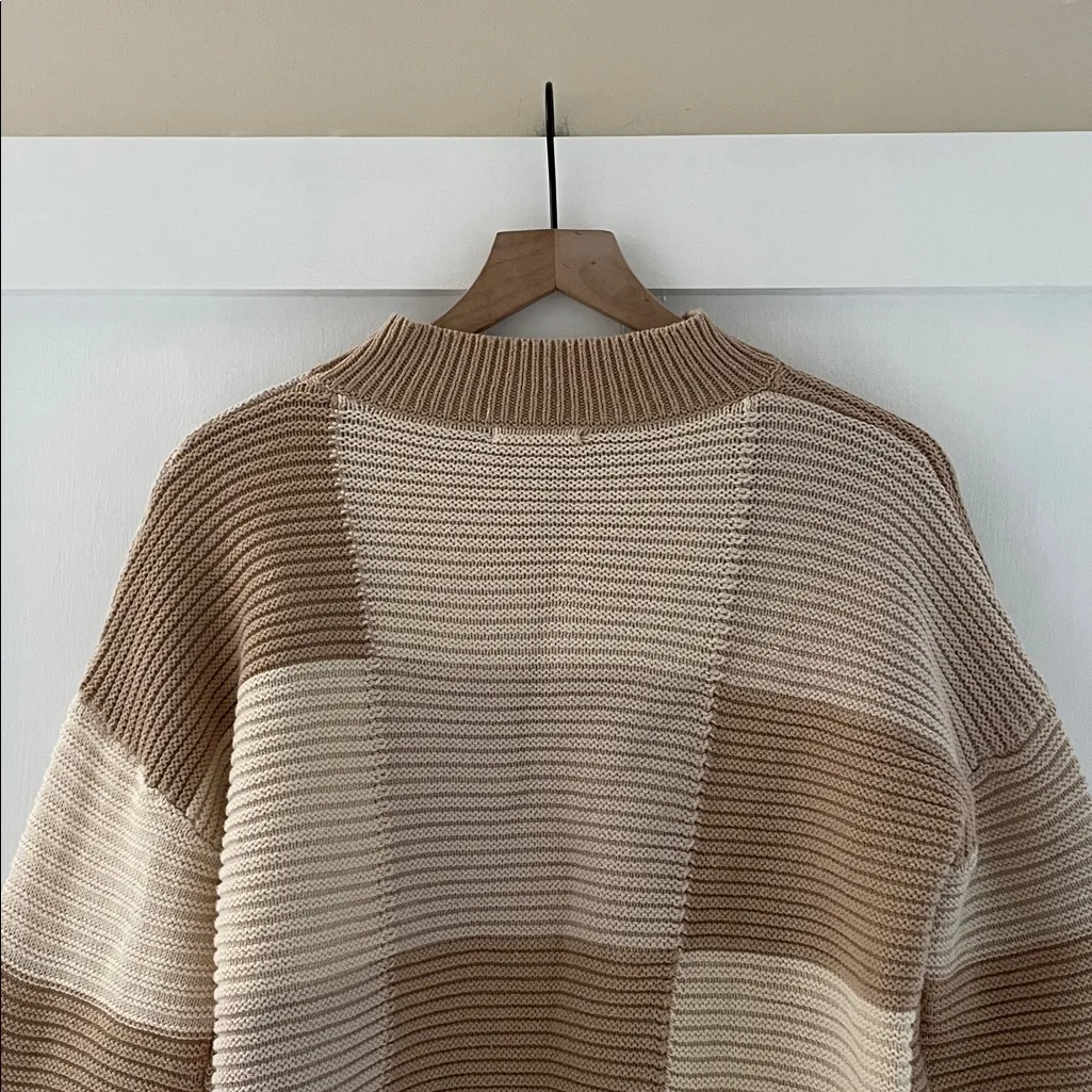 PEPPERMAYO Tulum Nights Neutral Patchwork Knit Checkered Jumper Sweater Size S - Image 7