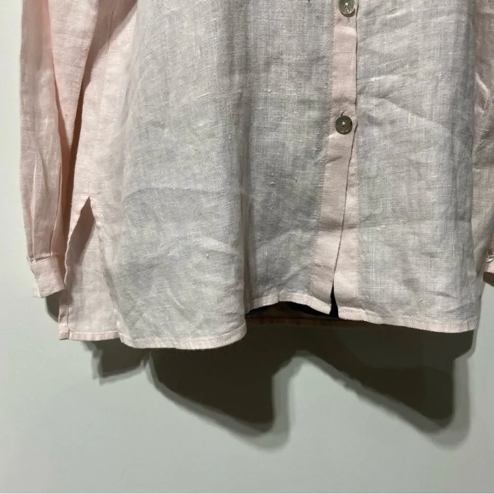 Chicos Blush Pink Linen Button Down Shirt Size 2 Large Shell Buttons - Image 7