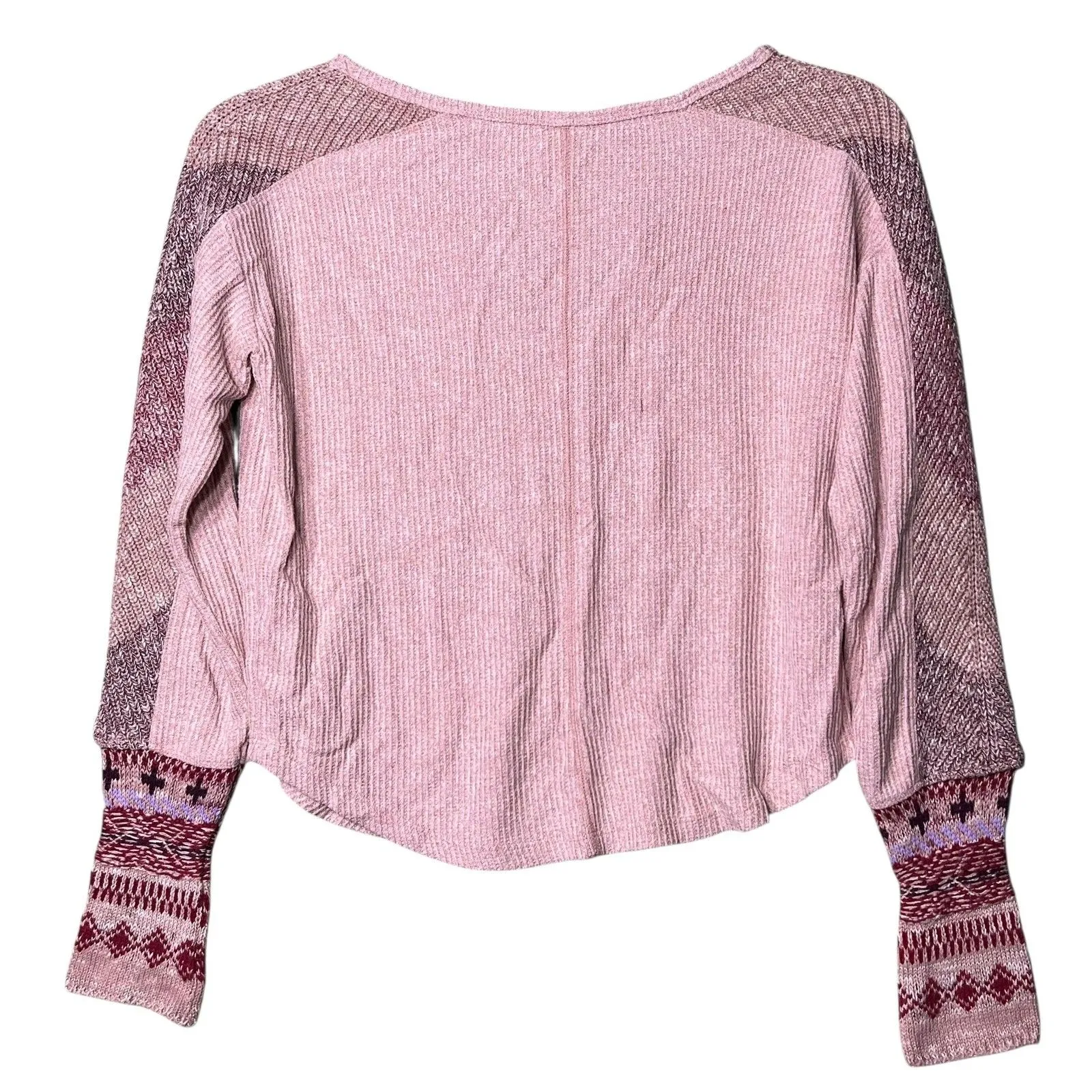 Daily Practice Shirt Womens XS Pink Waffle Knit Thermal Long Sleeve Split Neck - Image 3
