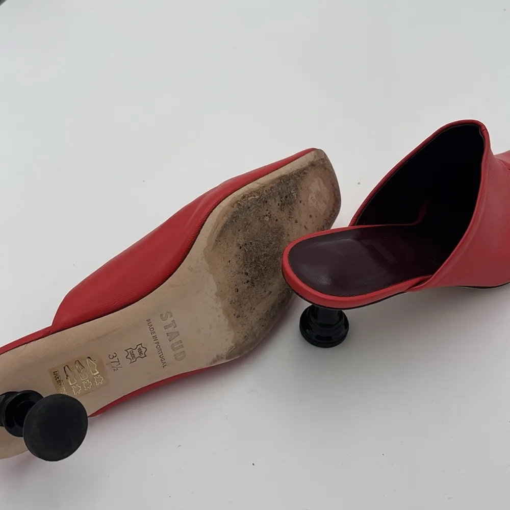 Staud Leather Chess Piece Mule Red Women's Mules Heels 37.5 Size 6.5 - Image 8