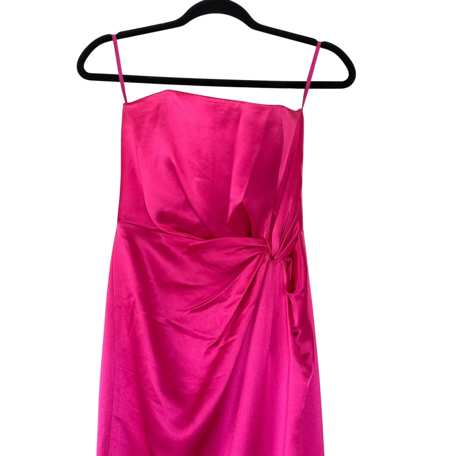 16Arlington Himawari Dress Strapless Feather Trimmed Knot Satin Pink Midi Size 2 - Image 4