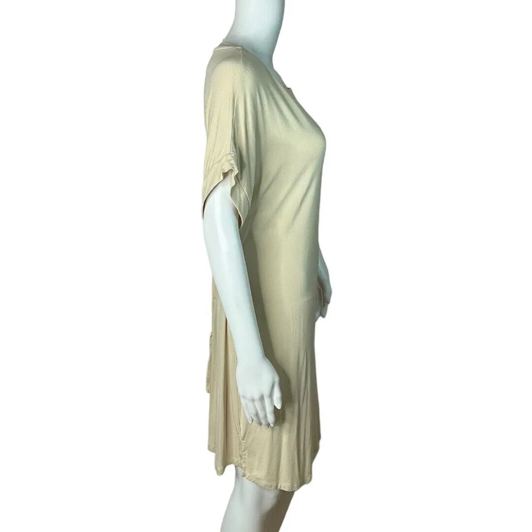 Hayden Dress Women Small Cream Tie Front T-Shirt Dress Neutral Minimalist Casual - Image 2