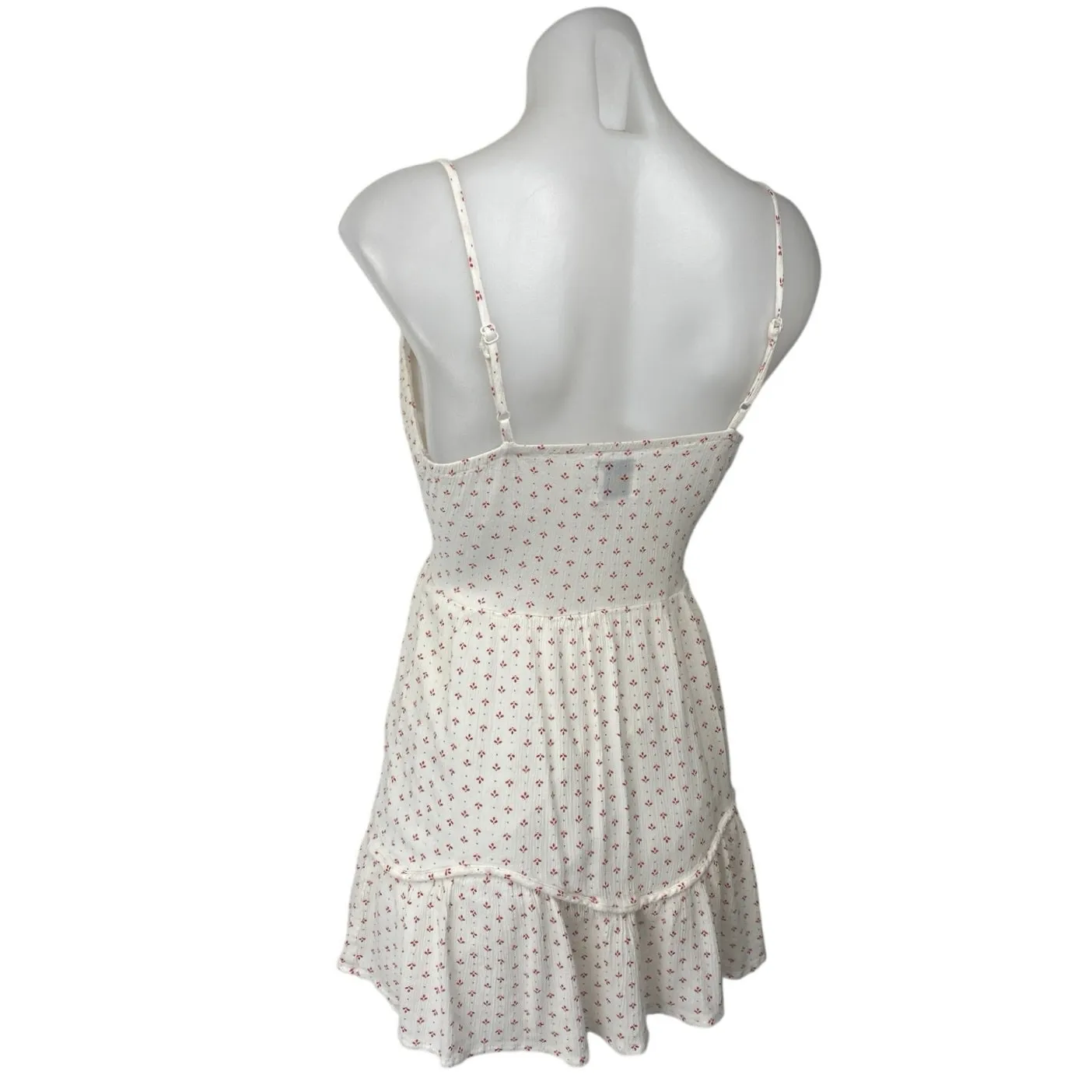 Princess Polly White Red Floral Sleeveless Ruffle Button Mini Slip Dress Size 4 - Image 3