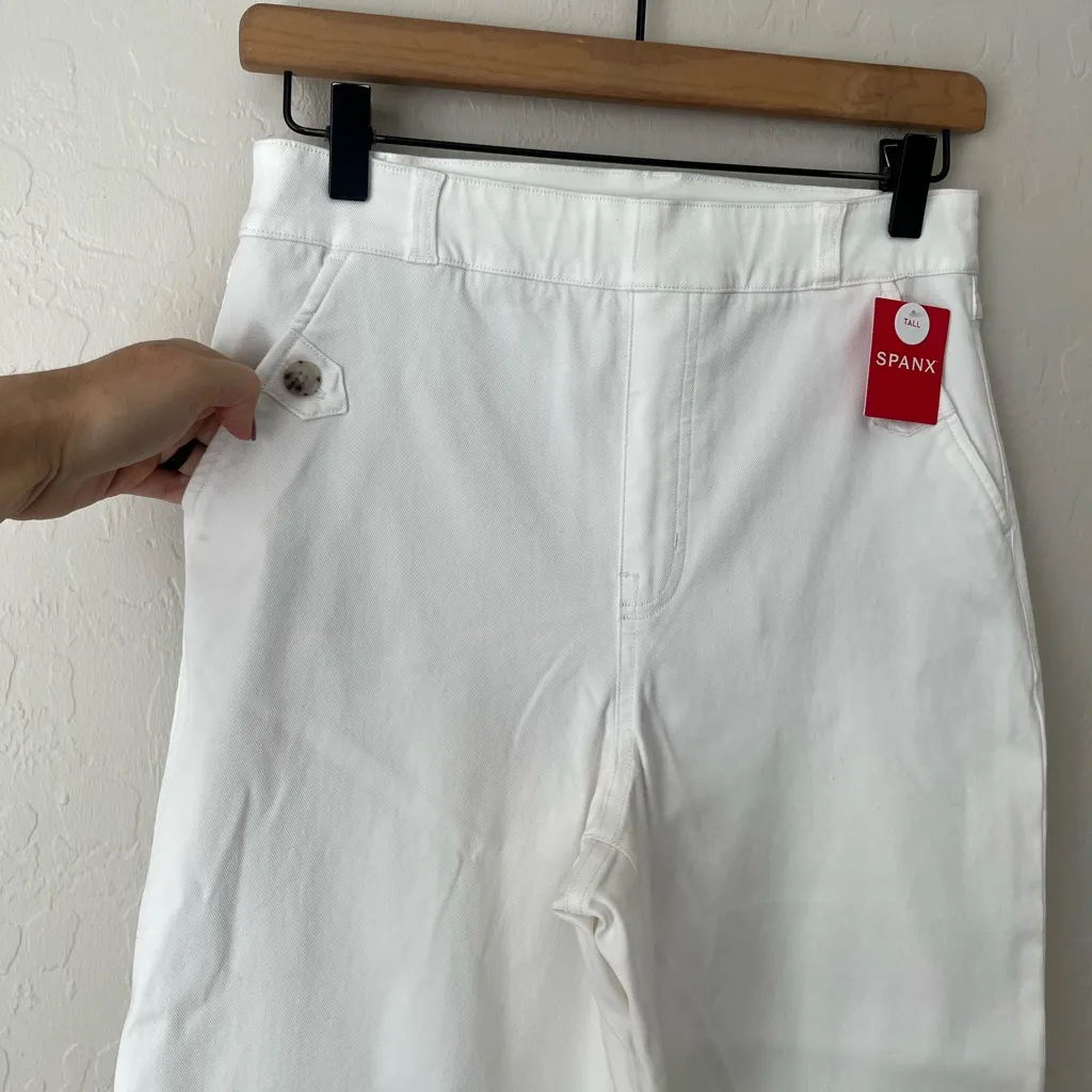 Spanx stretch twill wide leg pants white large  tall NEW - Image 10