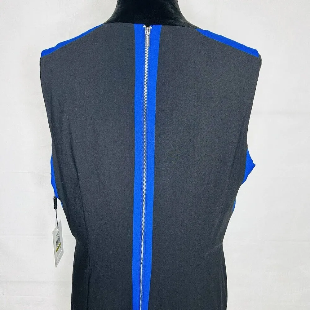 NWT Calvin Klein Womens Blue Black Round Neck Sleeveless Sheath Dress Size 14 - Image 7