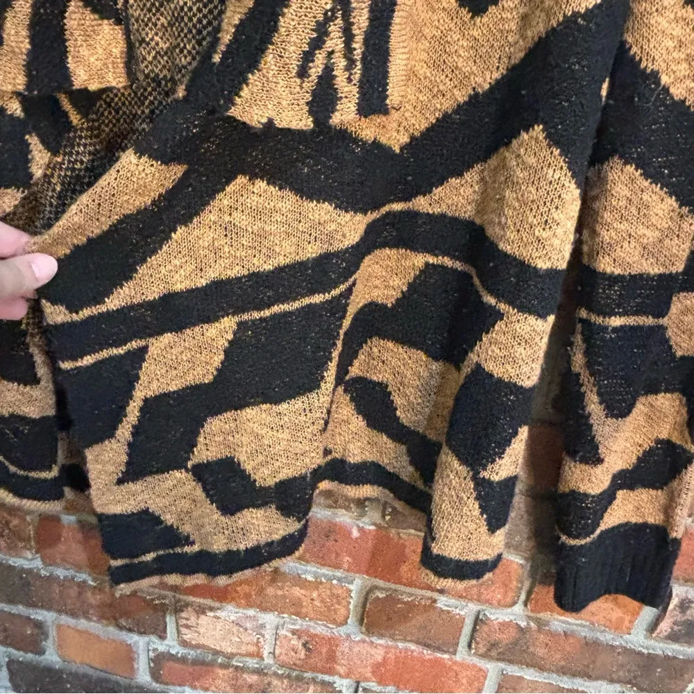 Element womens geometric open front waterfall hem cardigan sweater brown/black M Brown Size M - Image 2