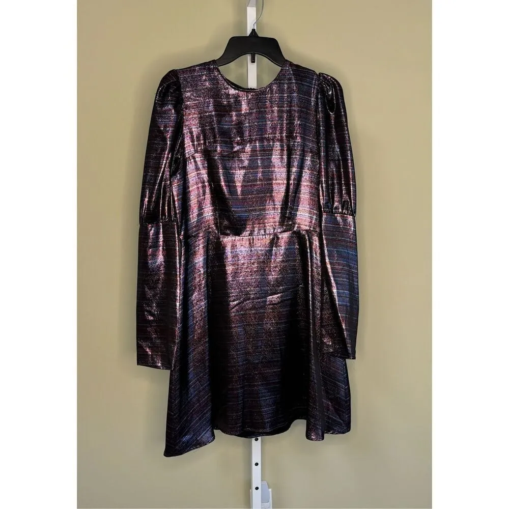 Black Coral NWT Waist Fitted Metallic Stripe Dress in Purple Size IT 44/US 8 - Image 5