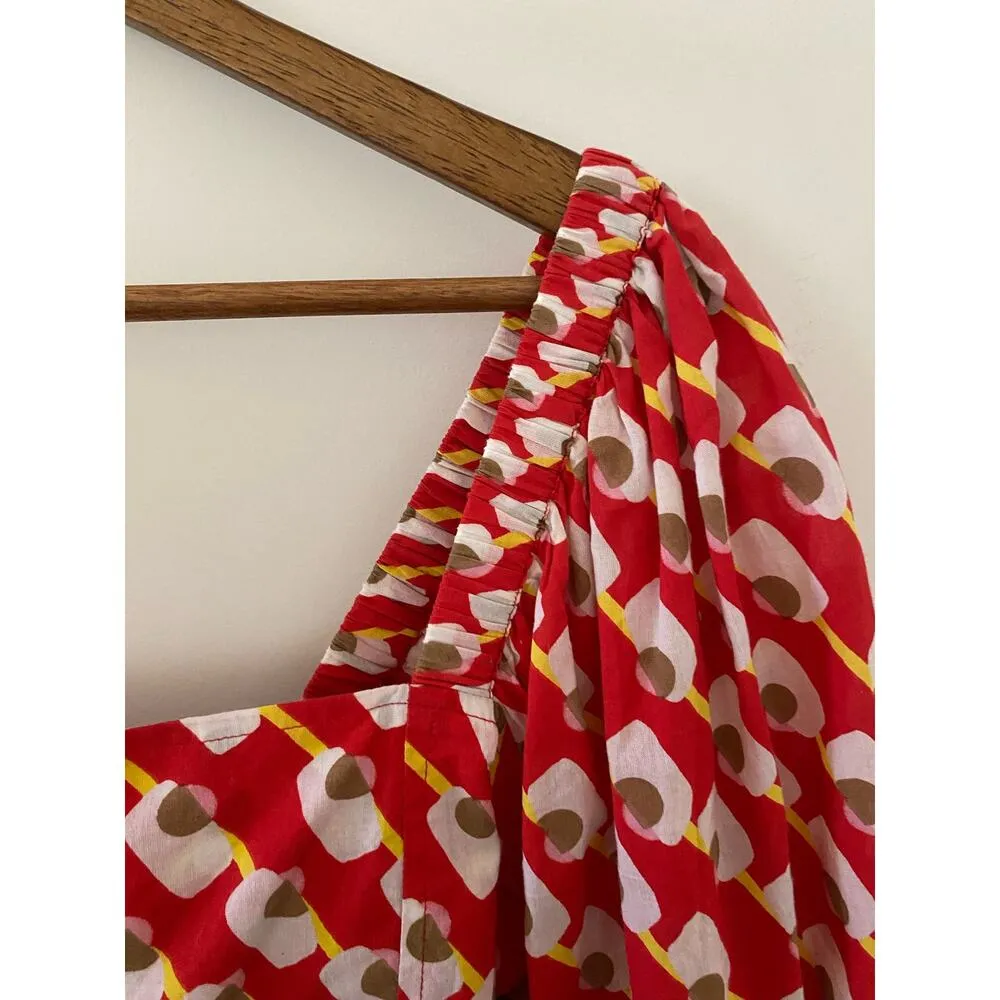 Ro’s Garden Tuckernuck Red White Yellow Square Neck Puff Sleeve Top Button S EUC - Image 6