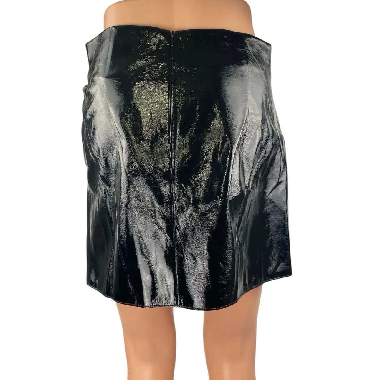 Zara Women's Black Faux Leather Vegan Patent Drape Mini Pencil Skirt Size M - Image 3