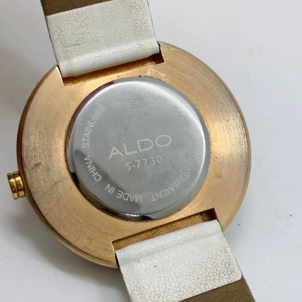 Aldo ladies Quartz watch marble dial gold tone large face 45mm white w/battery - Image 6