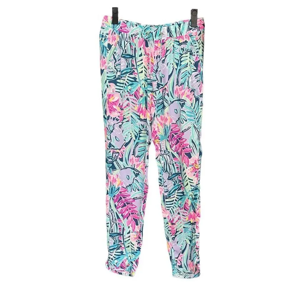 Lilly Pulitzer Piper Pants in Slathouse Soirée Print Navy Drawstring Size XXS - Image 2
