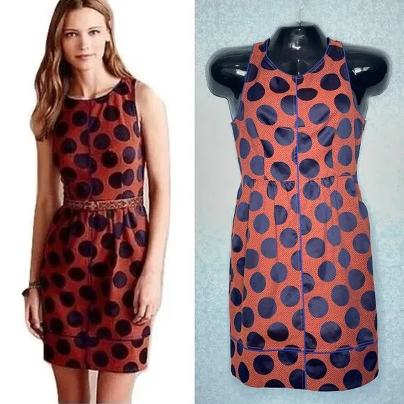 Maeve Anthropologie Rokin Orange Blue Polka Dot Crossback Dress Size 6 - Image 2