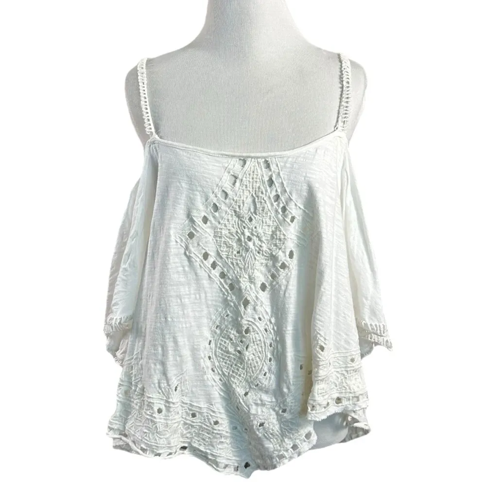 Free People Dahlia Ethereal Dainty Embroidered Crochet Lace Top Medium Bohemian - Image 4