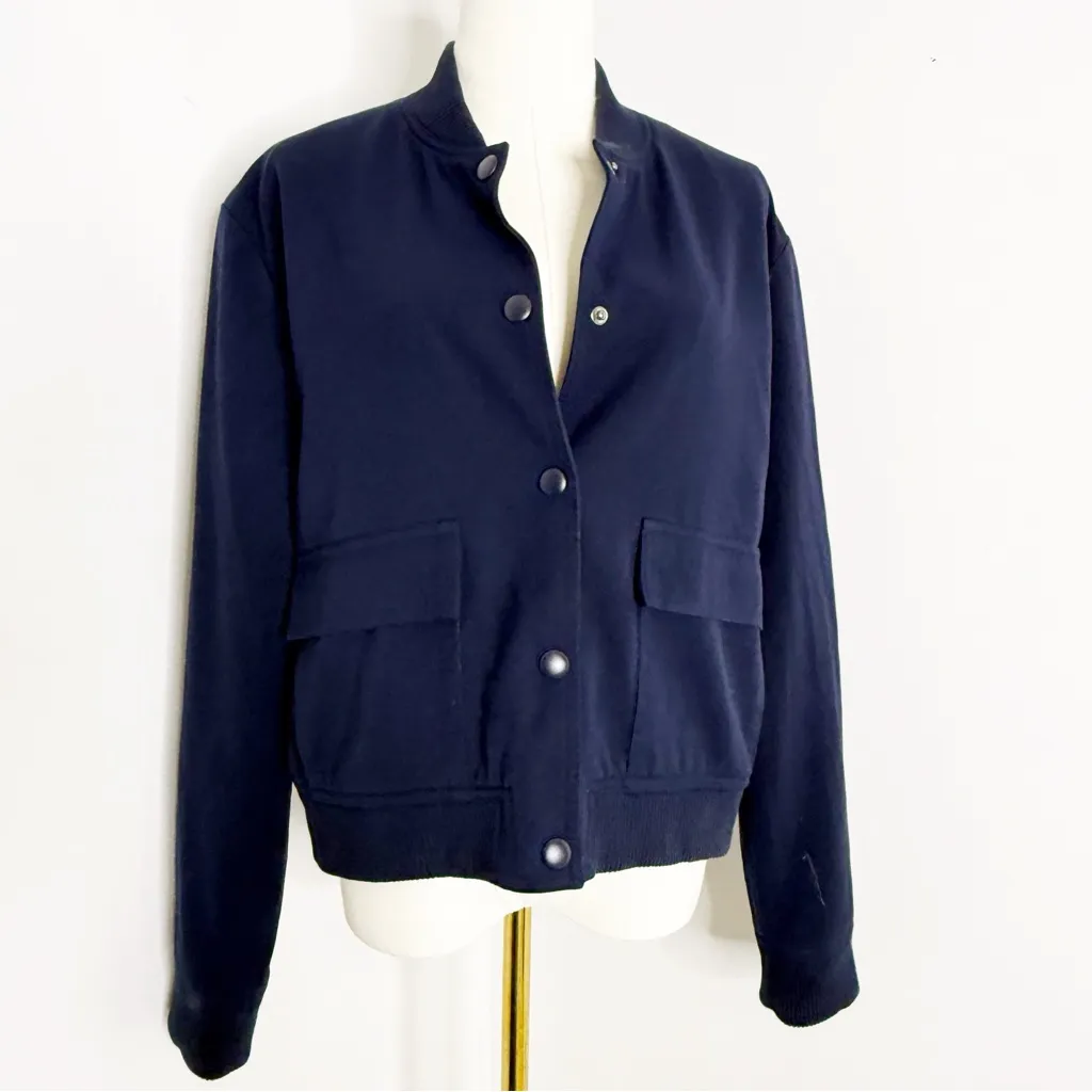 Jason Wu  Navy Women’s Snap Button Bomber Jacket Size Large - Image 3