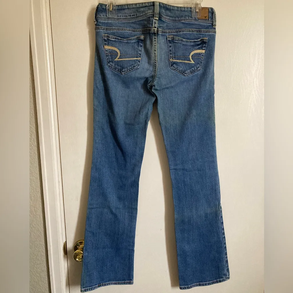 🌞American Eagle Medium Wash Distressed Ripped Stretch Slim Boot Denim Jeans - Image 9
