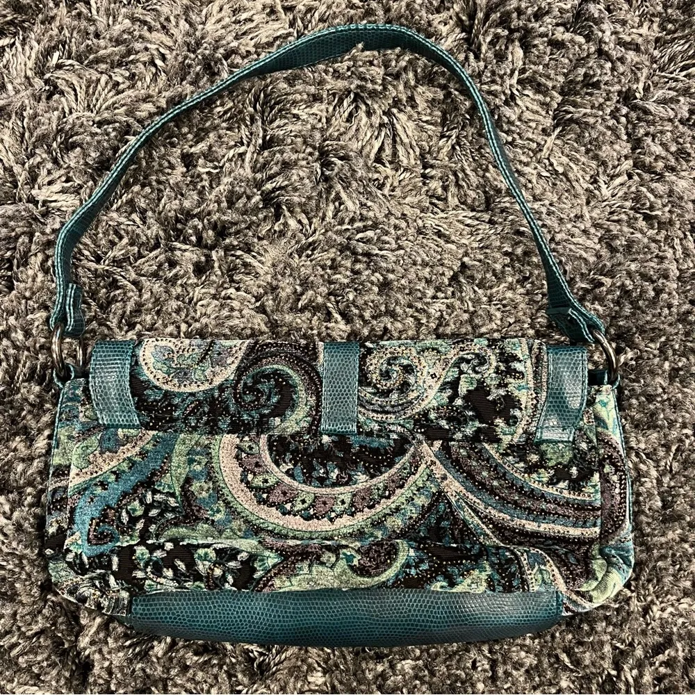🍒VINTAGE TEAL TAPESTRY MINI BAG 🍒 Green - Image 3