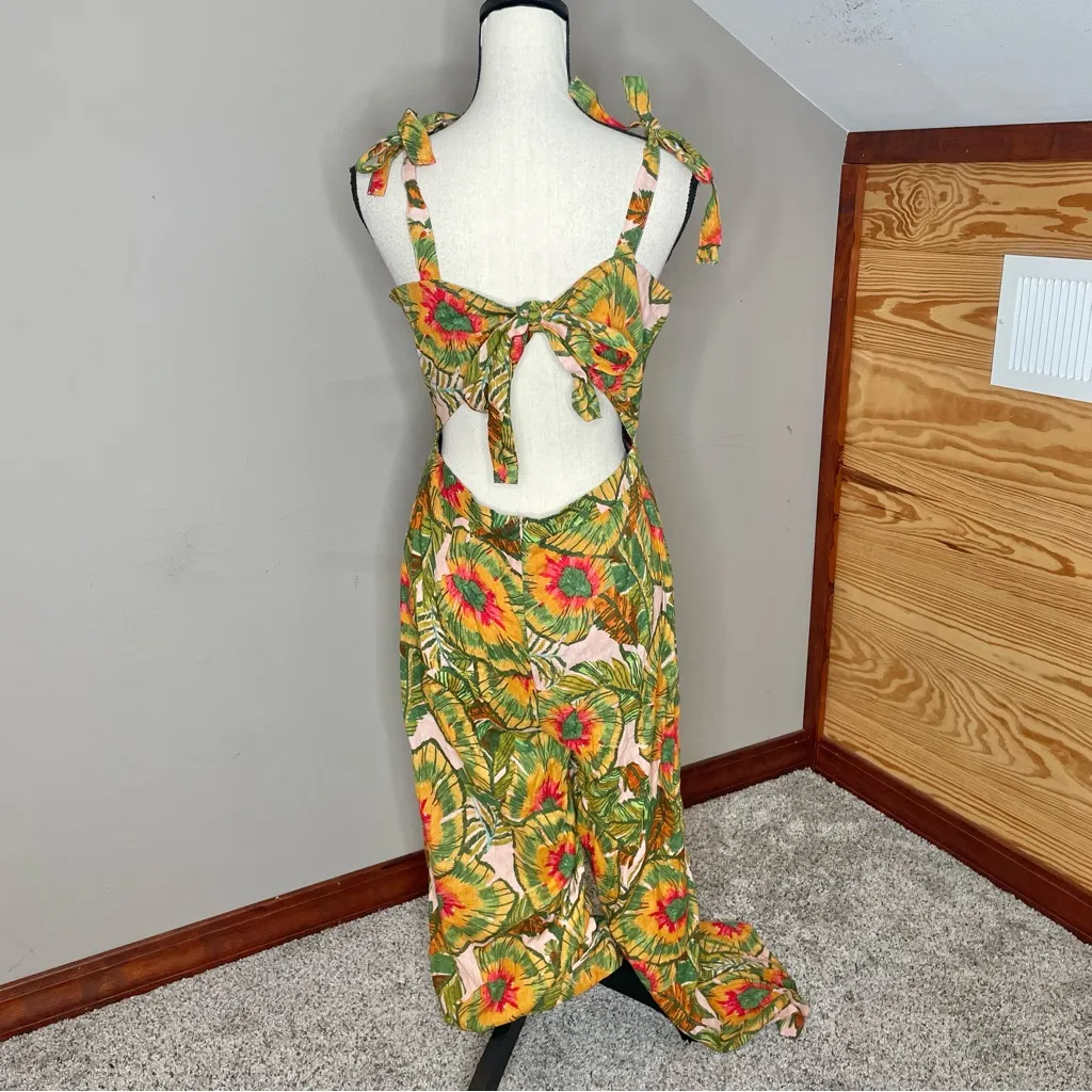 Cynthia Rowley Linen Blend Multicolor Tropical Wide Leg Jumpsuit Medium M  Green - $34 - From Whitney