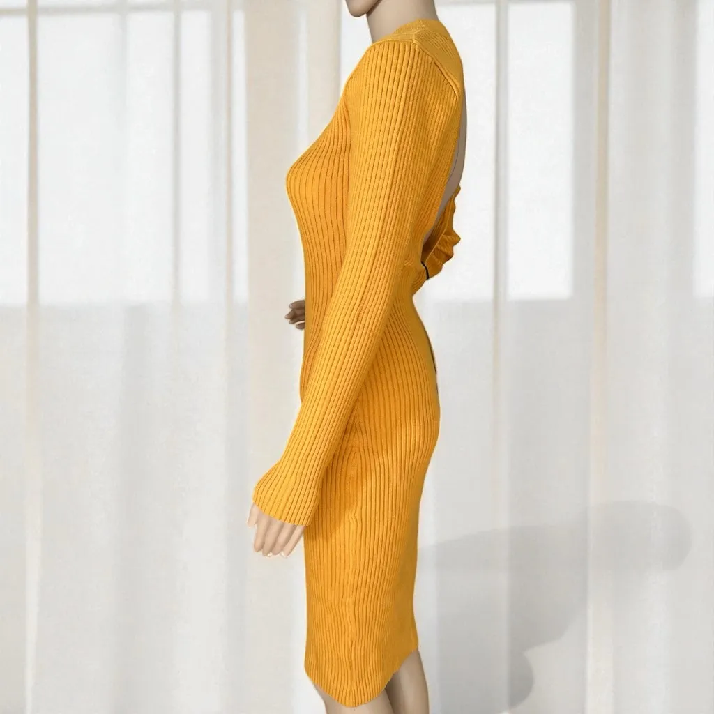 NWT Mad for Love Mustard Yellow Ribbed Bodycon Sweater Dress Size M Size M - Image 6