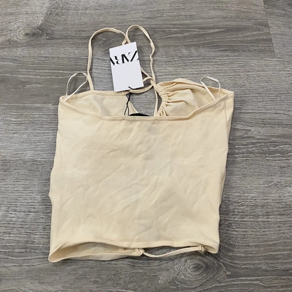 ZARA  Top Womens Medium Cream Drawstring Stretch Going Out - Image 3
