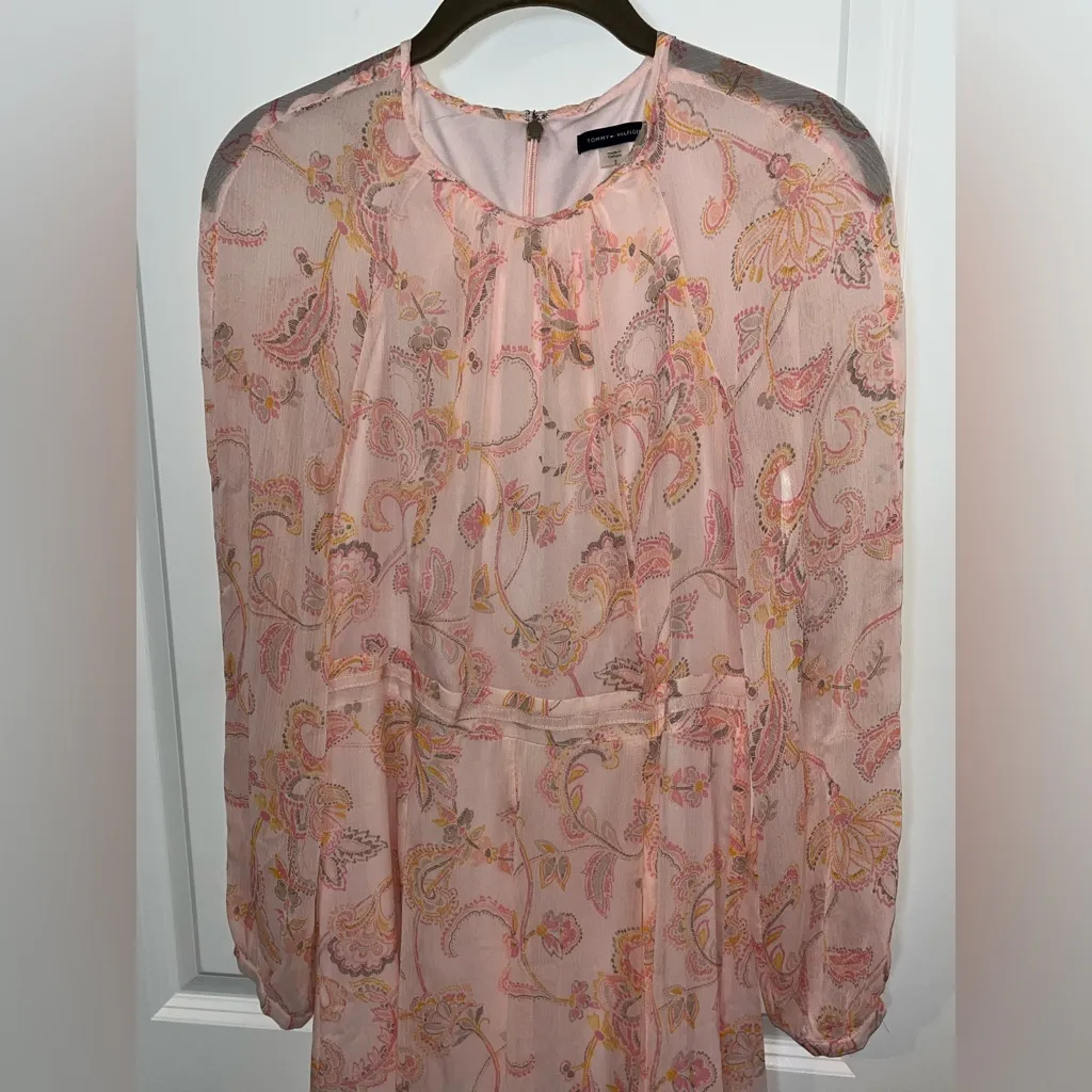 Tommy Hilfiger Paisley Chiffon Midi Dress 2 Garden Party Peasant Bishop Sleeves - Image 14