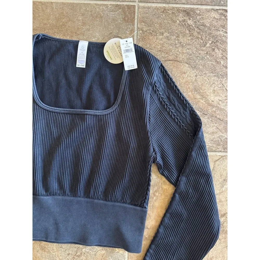 OFFLINE By Aerie Seamless Cable Square Neck T-Shirt
True Black Size Large - Image 8