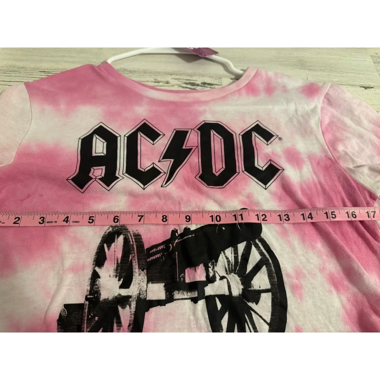 AC/DC Rock Band Pink  Tie Dye Short Sleeve Crop  T-Shirt Juniors Medium (7-9) - Image 5