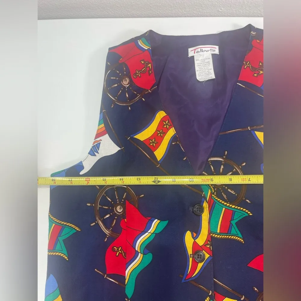 Vtg. Talbots Womens S Lightweight 100% Rayon Nautical Button Vest Colorful Print - Image 2