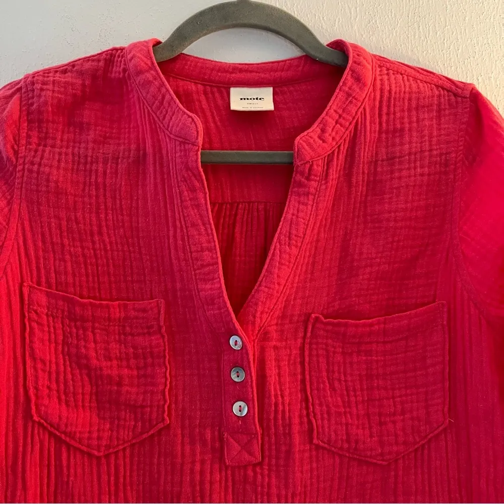 Anthropologie Blouse Mote Pink Textured Henley Long Sleeves Top Sz S EUC - Image 3