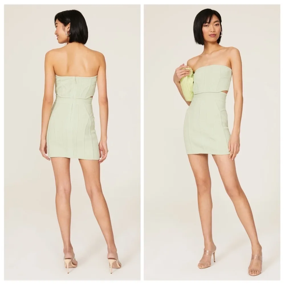 HERVÉ LÉGER Strapless Ribbed Organic Cotton Blend Boucle Mini Dress - Image 2