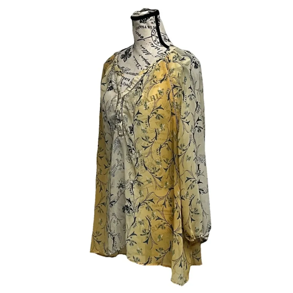 Style & Co Butter Yellow Sheer Floral Paisley Tunic Blouse XL | Boho Coastal - Image 3