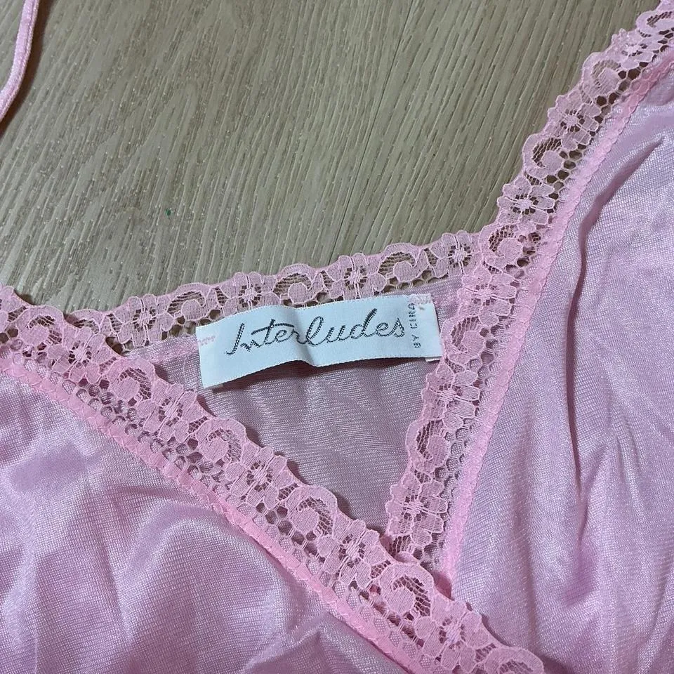 Interludes By Cira Pink Satin Lace Teddy‎ Lingerie Valentine Whimsigoth Size M - Image 3