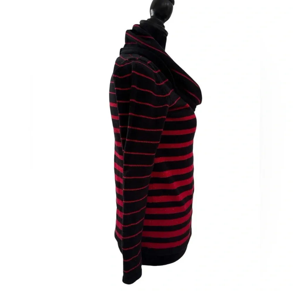 Jones of New York Black & Red Striped Cowl Neck Sweater Size PS - Image 4