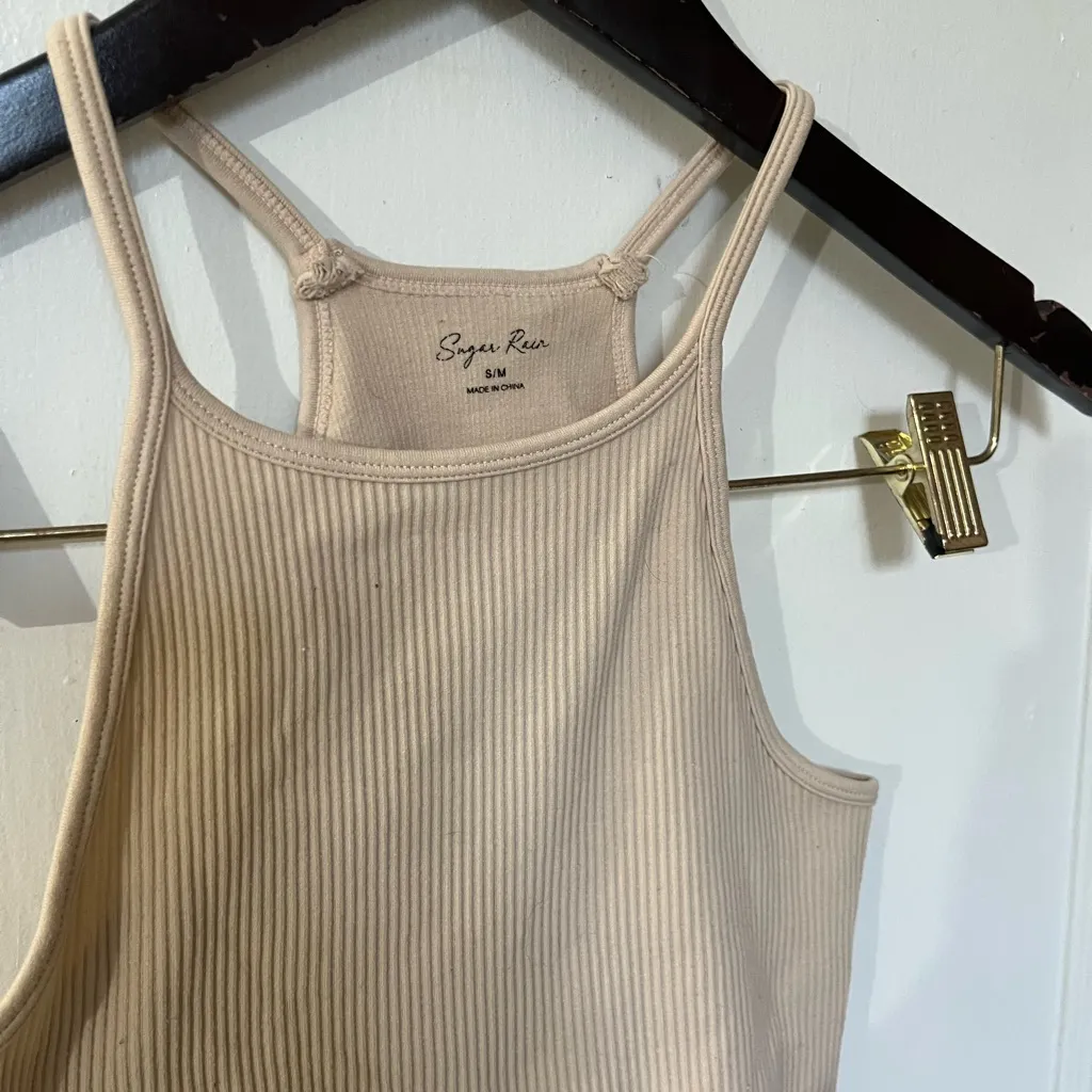 Tan Sleeveless Fitted Crop Tank Top - Image 4
