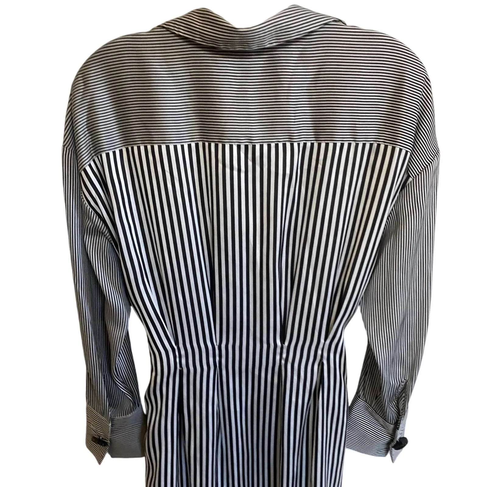 Who What Wear Black White Mixed Stripe‎ Button Front Collar Belted Shirtdress XS - Image 3