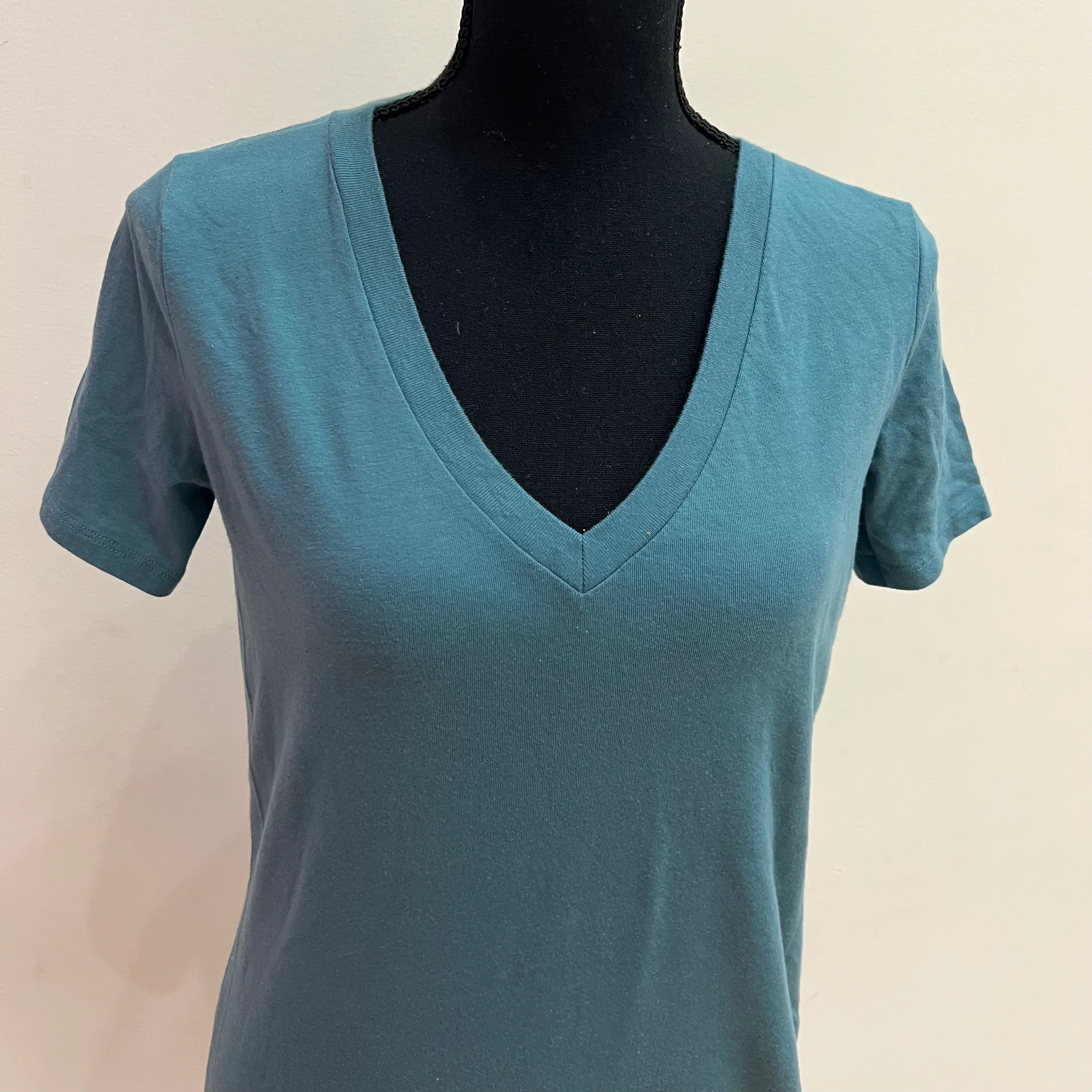 Turquoise Cotton V-Neck Top - Image 2