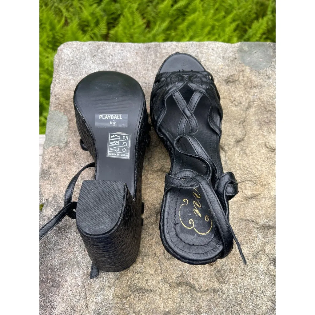 Vintage Y2K Envy Woven Platform Sandals Adjustable Straps Black Women Size 8.5 - Image 7