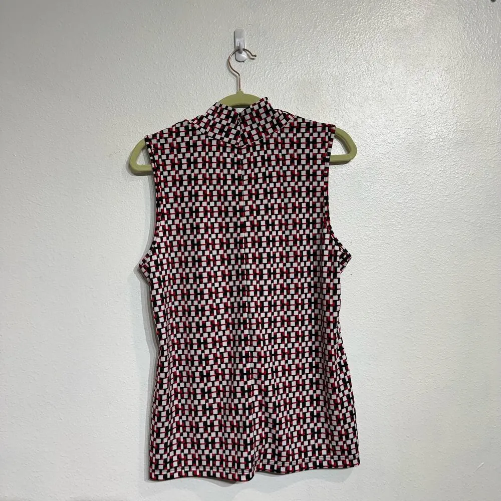 Red Pattern Sleeveless Turtleneck Blouse Sz L Size L - Image 4