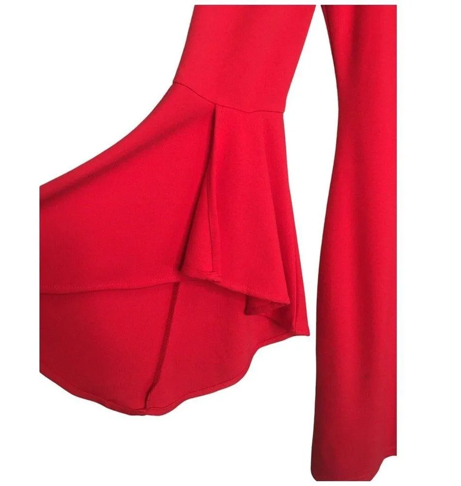 Lulus Gimme Some Flair Red Flounce Sleeve Bodycon Lined Womens Dress Red M - Image 6