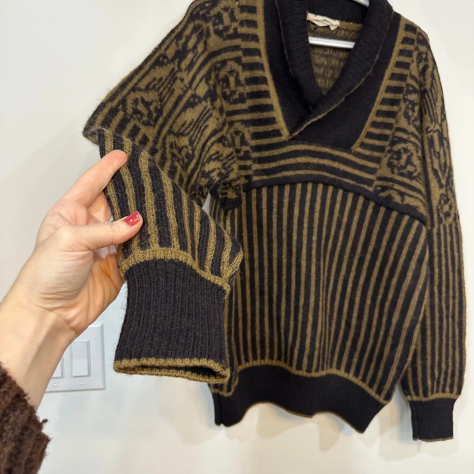 Rouge Et Blanc Womens Sweater XL Italy Mohair Wool Renaissance Black Gold Knit - Image 3