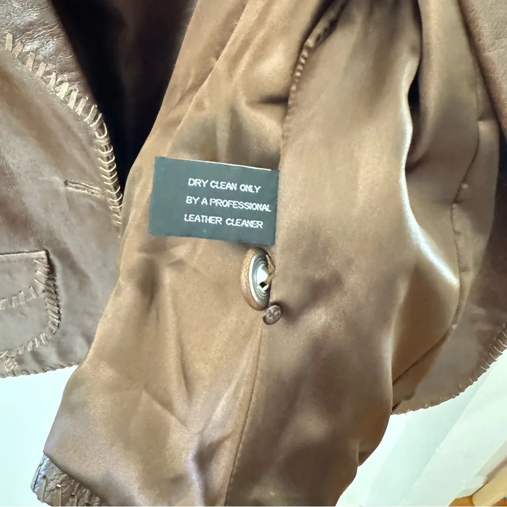 XOXO  Brown Genuine Leather Biker Motorcycle Jacket Cowgirl Western Gypsy L - Image 8