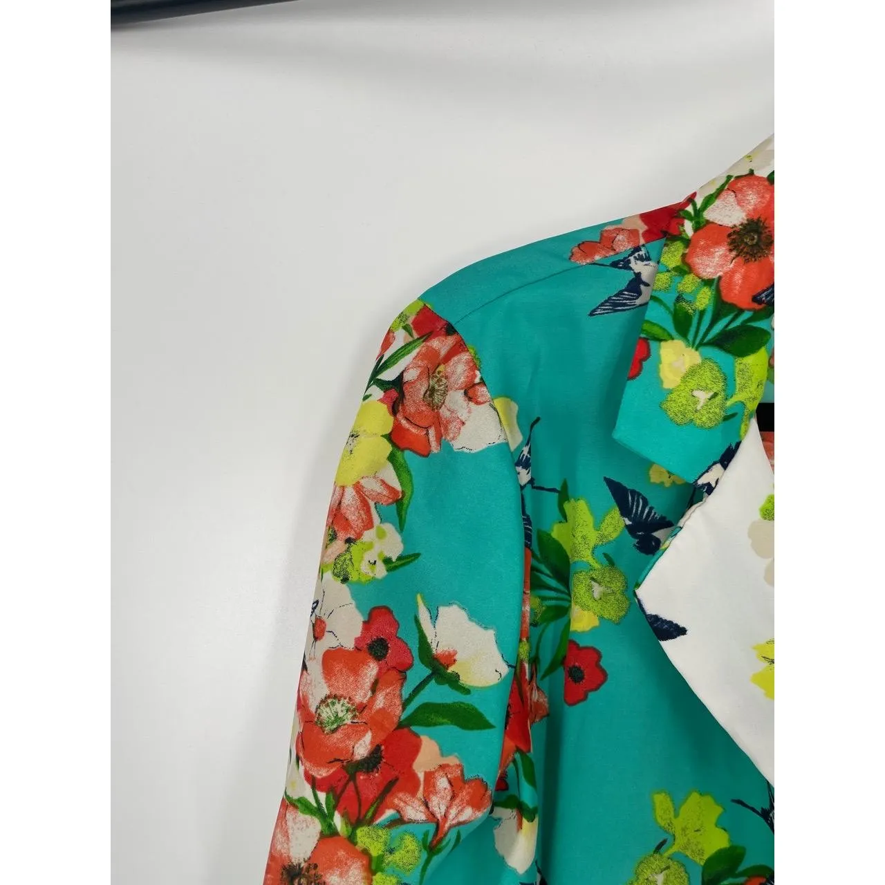 BONGO Women's Multi-Color Floral‎ Bird Pattern Open Front Blazer Jacket Size M - Image 4