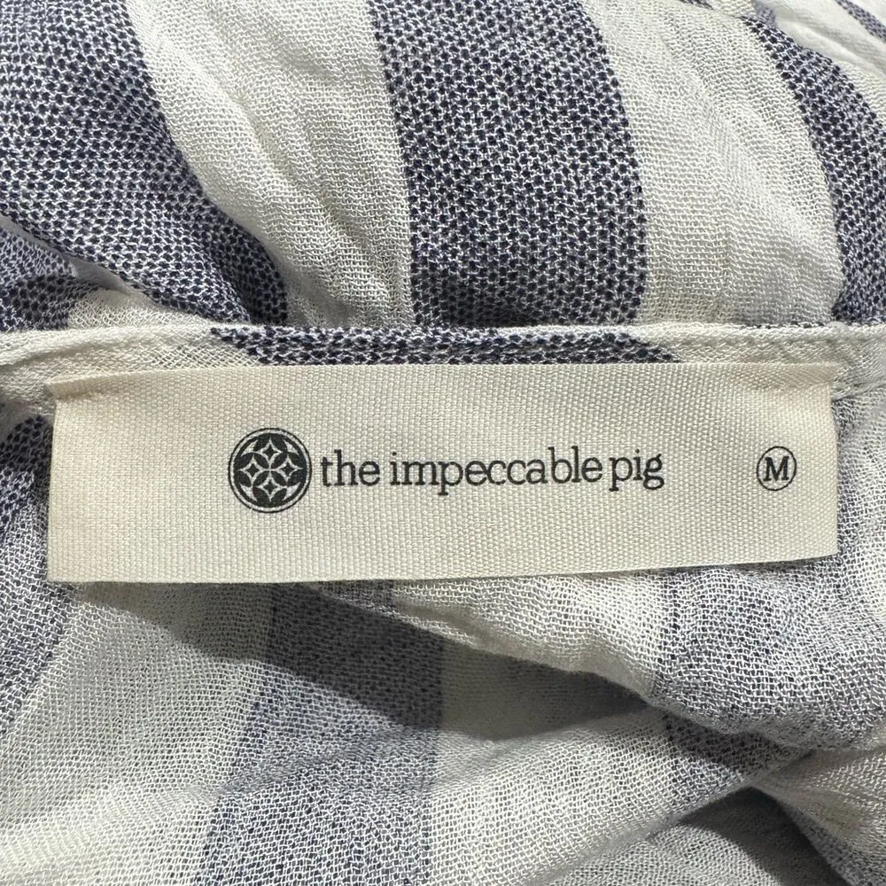 The Impeccable Pig Blue White Striped Romper Women’s Medium - Image 2