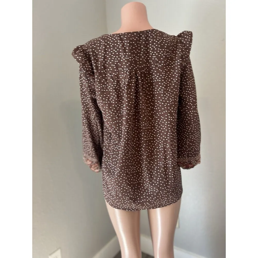 Savanna Jane Sz Large Bell Embroidered Top Prairie Boho Hippie comfy Summer #93 Brown - Image 7