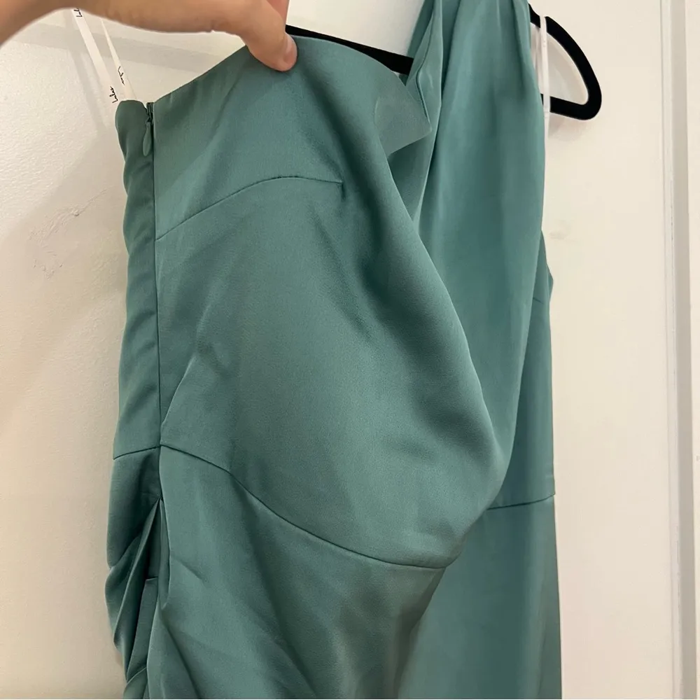 Lulu’s Love Me Tonight Sage Green Satin One-Shoulder Mini Dress - Image 8